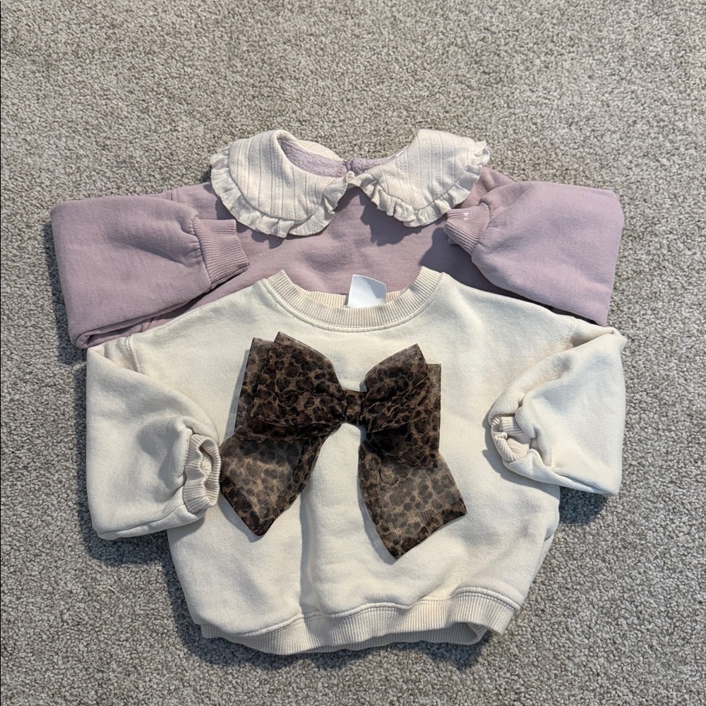 Zara Cream Sweatshirt with Leopard Bow 
And Zara Light Purple with Cream Collar